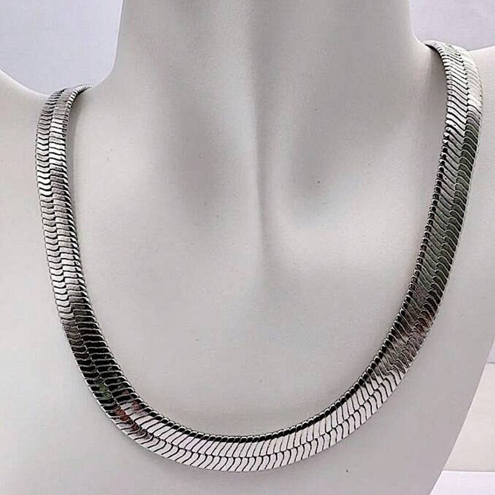 Sterling Silver 10mm Herringbone Necklace, Flat, Snake Unisex